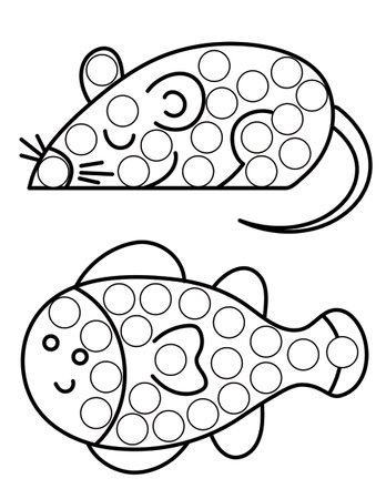 Dot markers pages with animal, vector outline illustration.のイラスト素材