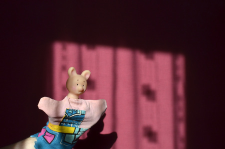 Piglet doll on a pink background brightly litの写真素材