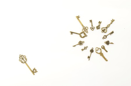 Decorative keys of different sizes, stylized antique on a white background.の写真素材