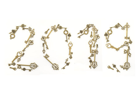 Decorative keys of different sizes, stylized antique on a white background. Form the centerpiece.の写真素材