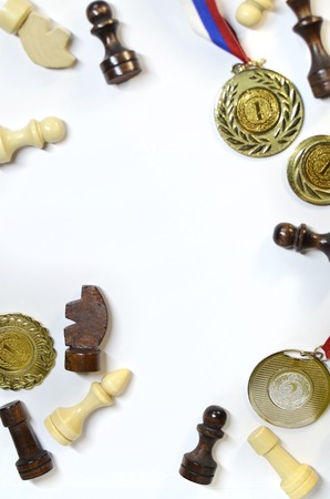 The layout of achievements, medals for the victory in chessの写真素材