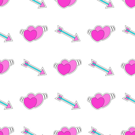 Seamless pattern with hearts and arrows. Style of 80s-90s.のイラスト素材