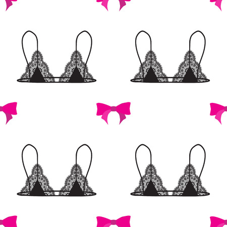Lace bralette and bow seamless pattern. Vector illustration.のイラスト素材