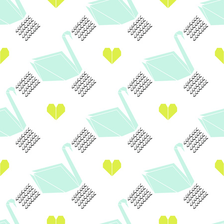 Origami swan and heart pattern. Seamless background.のイラスト素材
