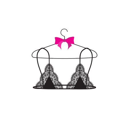 Lace bralette on hanger. Vector illustration.のイラスト素材