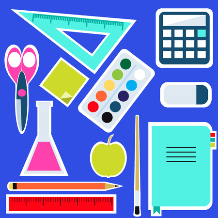 Set of colorful school items. School studying icons. Sticker style.のイラスト素材