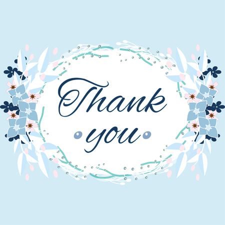 Thank you card template. Vector floral background. Abstract wreath with leaves and berries.のイラスト素材