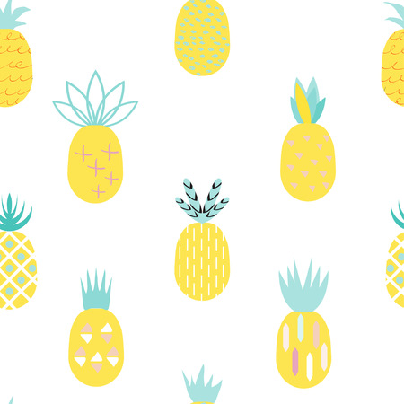 Pineapple colorful seamless pattern.  Retro vintage 80s- 90s  memphis pineapple fruit seamless pattern background. Summer geometric creative pineapple background.  Ideal for fabric design, paper print and web backdrop.のイラスト素材