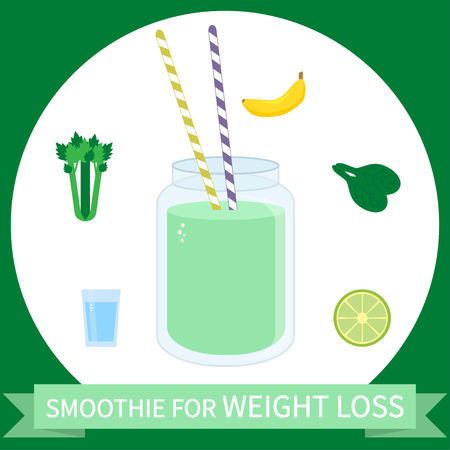 Illustration of  smoothie for weight loss with ingredients. Can be used as menu element for cafe or restaurant.のイラスト素材
