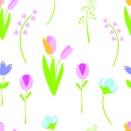 Spring flowers seamless pattern. Cute colorful flowers. Vector illustration.のイラスト素材