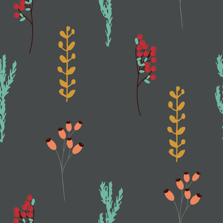 Hand drawn autumn seamless pattern. Vector illustration. Hand drawn floral elements. Vintage autumn colors. Can be used for wallpaper, background, surface textures, fabric, packaging.のイラスト素材