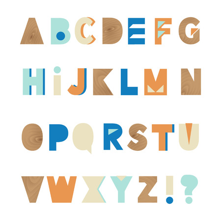 Hand Drawn summer alphabet. Creative geometric style. Vector illustration. 80s - 90s styleのイラスト素材