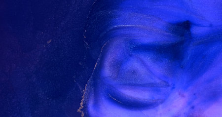 Blue shiny flow paint abstract backdrop. Swirl, flow Bright blue fluid art. Colors ink in motion. Purple-blue mix, splash liquid. Colorful shimmering acrylic. Floating glow particle. Sparkle shineの写真素材