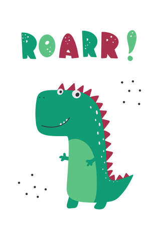 Roar slogan graphic with funny dinosaur cartoons.のイラスト素材