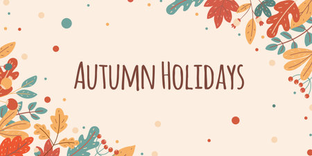 Autumn seasonal frame of leaves and berries. Template for banner ads, letters, notepad.のイラスト素材