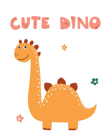 Cute dinosaur drawn as vector for tee printのイラスト素材