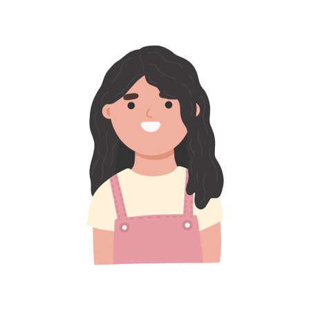 Brunette little girl flat style vector illustration Smiling little girl in casual clothesのイラスト素材