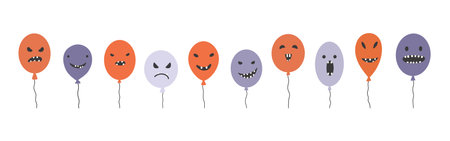 Monsters collection Happy Halloween funny balloons Set with colorful balloons for party invitation or menu design.のイラスト素材