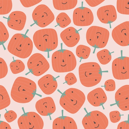 Halloween seamless pattern for design Halloween symbols pumpkins, cartoon boo style. Digital paperのイラスト素材