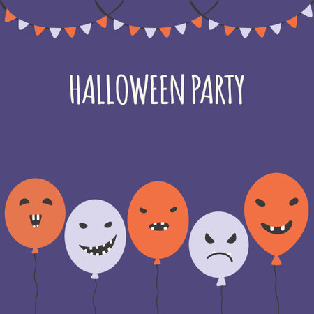 Halloween carnival background with garland flags and balloons. Vector illustration. Party invitation conceptのイラスト素材