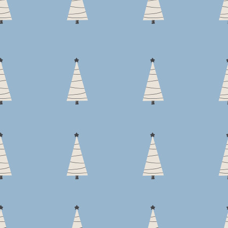 Seamless Christmas pattern with tree.Christmas ornament with white and blue color, vector illustration Digital paperのイラスト素材
