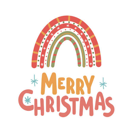 Merry Christmas inspirational lettering card with rainbow Cute printのイラスト素材