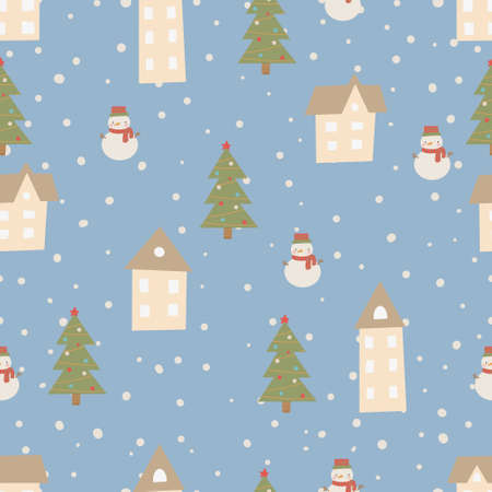 Christmas pattern Winter forest scandinavian hand drawn seamless pattern. New Year, Christmas, holidays texture with fir tree for print, paper, design, fabric, background. Vector illusstrationのイラスト素材