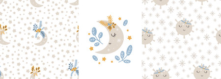 Christmas patterns collection scandinavian hand drawn seamless print. New Year, Christmas, holidays texture for print, paper, design, fabric, background. Vector illustrationのイラスト素材