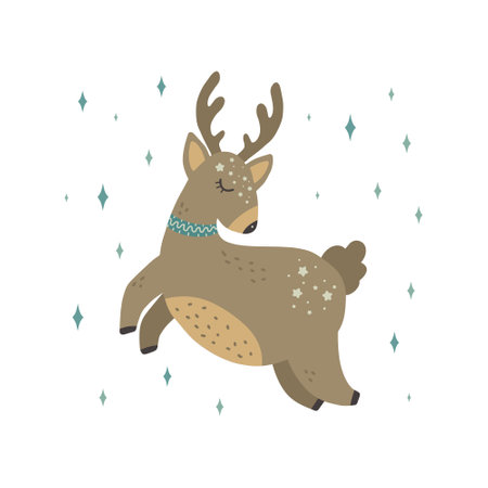 Cute christmas deer. Vector print in scandinavian style. Hand drawn vector illustration for posters, cards, t-shirts.のイラスト素材