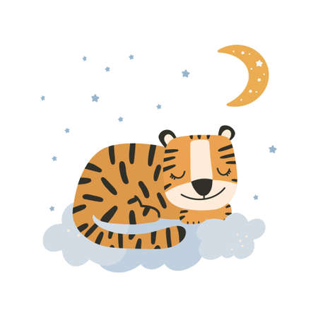 Cute little tiger. Chinese 2022 year symbol. Year of tiger. Decorative cute backdrop, good for printing.Cartoon animalのイラスト素材