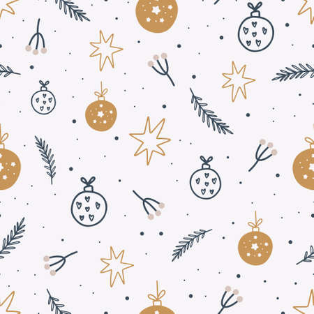 Christmas and New Year symbols seamless pattern. Vector cute print. Digital paper. Desig element