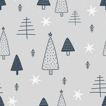 Christmas and New Year symbols tree seamless pattern. Vector cute print. Digital paper. Design elementのイラスト素材