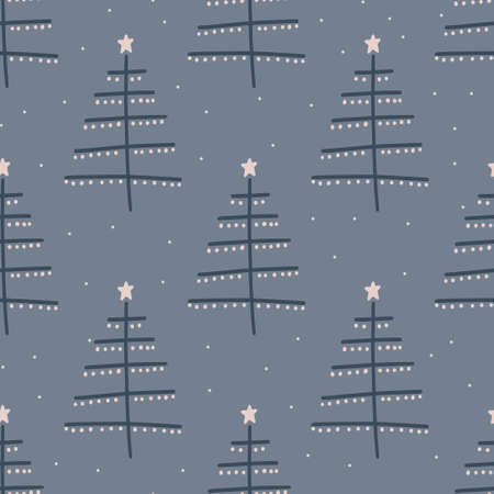 Christmas and New Year symbols tree seamless pattern. Vector cute print. Digital paper. Design...