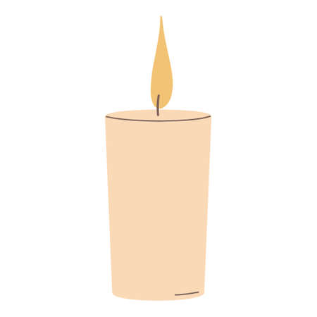 Paraffin candle or burning wax. Cute hygge home decoration, holiday decorative design element. Flat colorful vector illustration.のイラスト素材