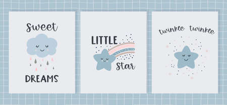 Childish print for nursery in a Scandinavian style. Ideal for baby posters, cards, clothes. Vector cartoon illustration in pastel colorsのイラスト素材