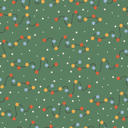 Christmas and New Year symbols garlands and snowflakes seamless pattern. Vector cute print. Digital paper. Design elementのイラスト素材