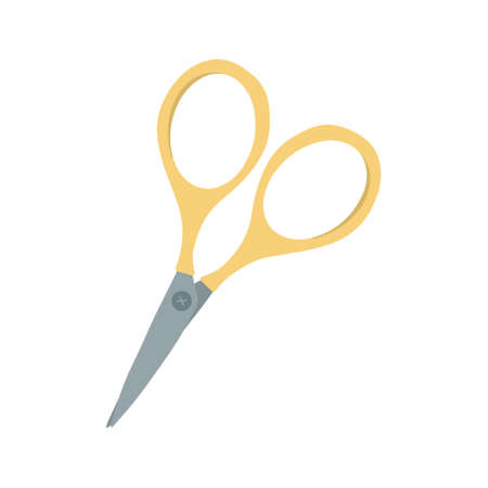 Scissors of paper shears. Cutting tool with round holes and blades. Flat vector illustration of stationery object isolated on white backgroundのイラスト素材