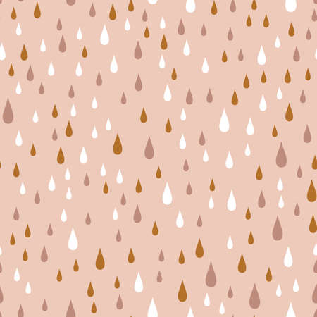 Seamless ornament with multicolored water drops on a beige background. Nature, liquid, rain pattern. Vector digital paperのイラスト素材
