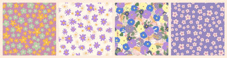 Collage contemporary floral seamless pattern set. Modern simple texture design for decoration....