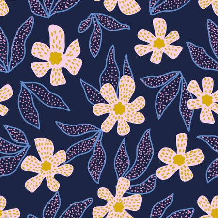 Abstract plants flat vector seamless pattern. Minimalistic foliage and branches texture. Beautiful...