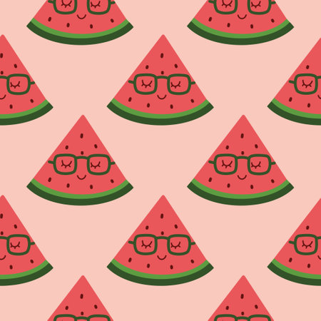 Colorful seamless pattern with watermelon on pink background. Backdrop with summer delicious refreshing fruits.のイラスト素材