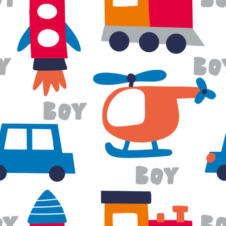Cute childish seamless repeating children simple pattern with cars. Childrens pattern with cars.のイラスト素材