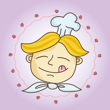 Boy-cooker on the pink backgroundのイラスト素材