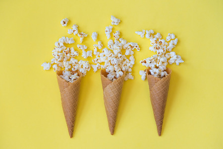 ice cream cone on the yellow backgroundの写真素材