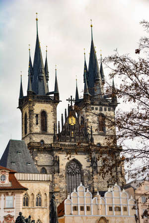Tyn church with branchesの写真素材