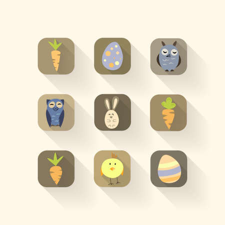Illustration of Easter icons set with long shadowsのイラスト素材