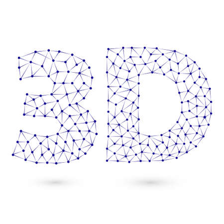 Illustration of blue polygonal 3D icon on a white backgroundのイラスト素材