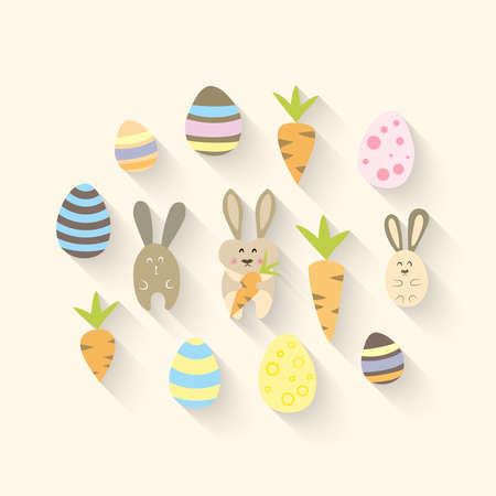 Illustration of Eastern icon set with carrots and eggsのイラスト素材