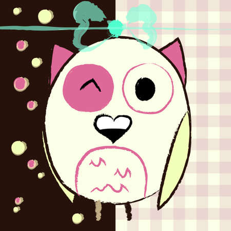 Yellow owl on a pink and brown backgroundのイラスト素材