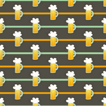 Illustration of Seamless pattern orange glass beer mug on a brownのイラスト素材